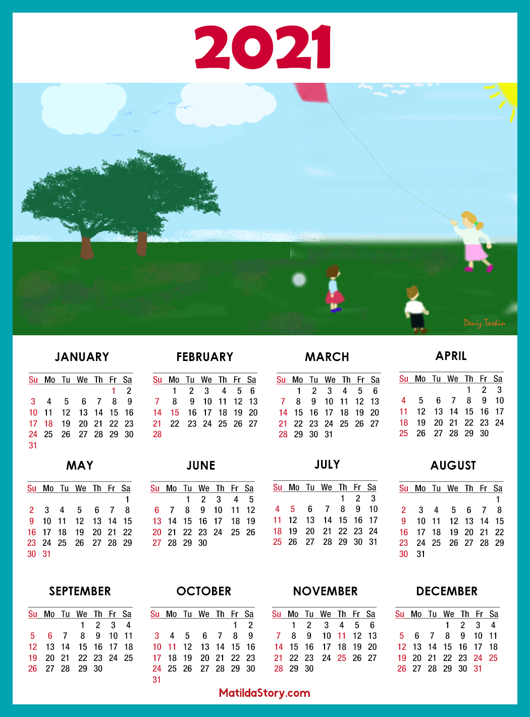 Calendar 2021 Printable With Us Holidays Sunday Start