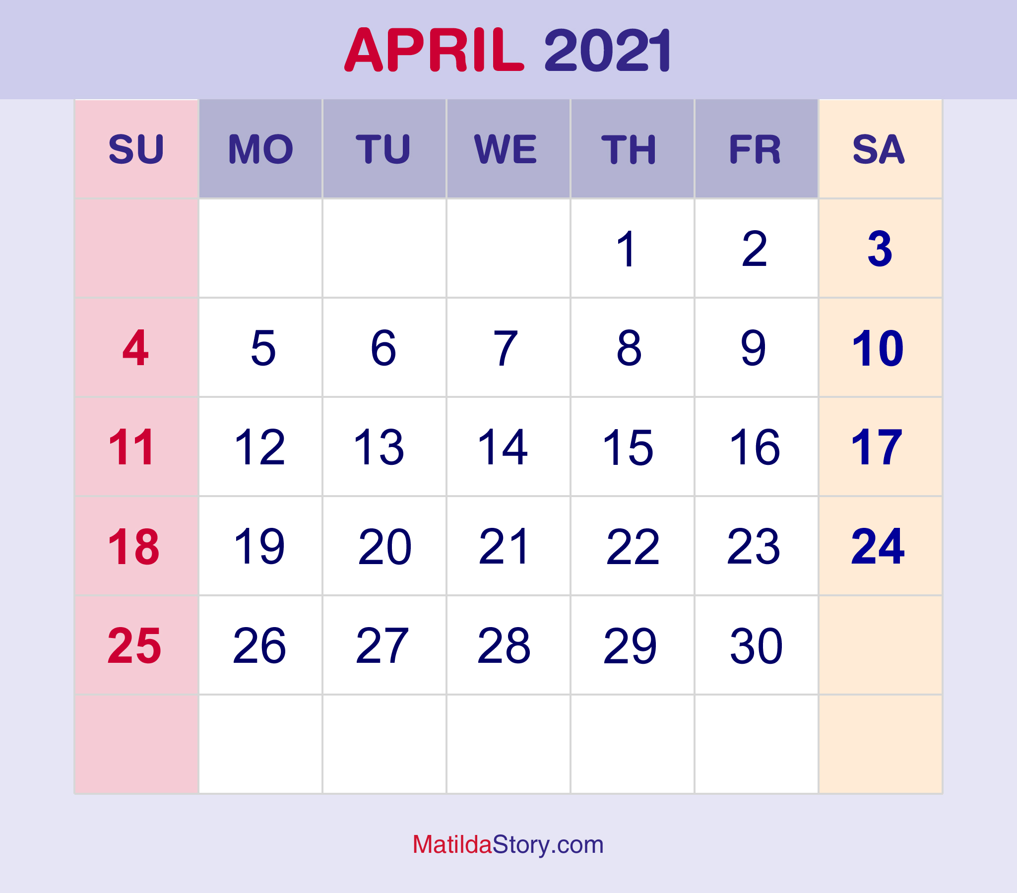 April 2021 Monthly Calendar Monthly Planner Printable Free