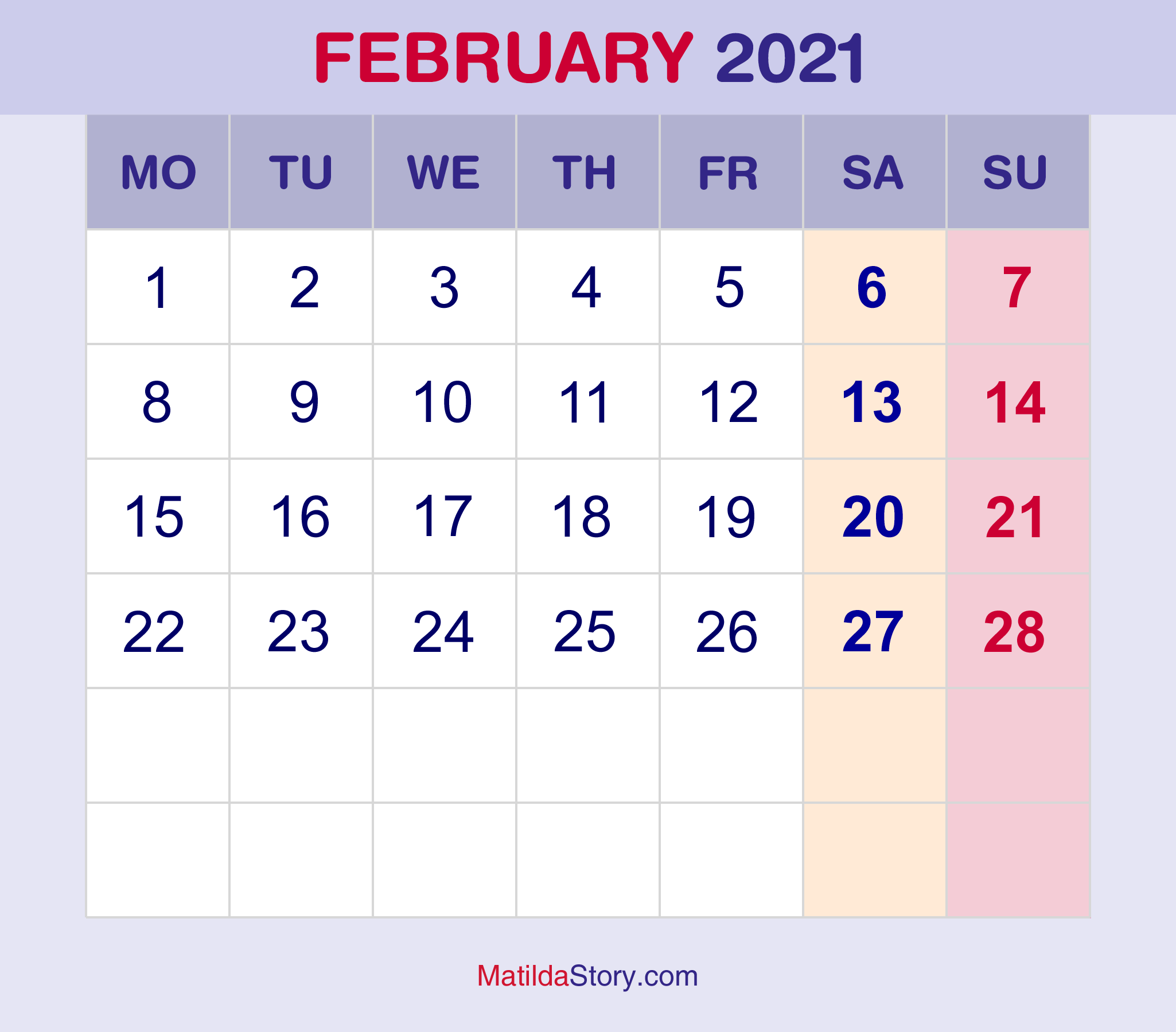 Featured image of post Monthly Calendar Template February 2021 : Just click print right from your browser.