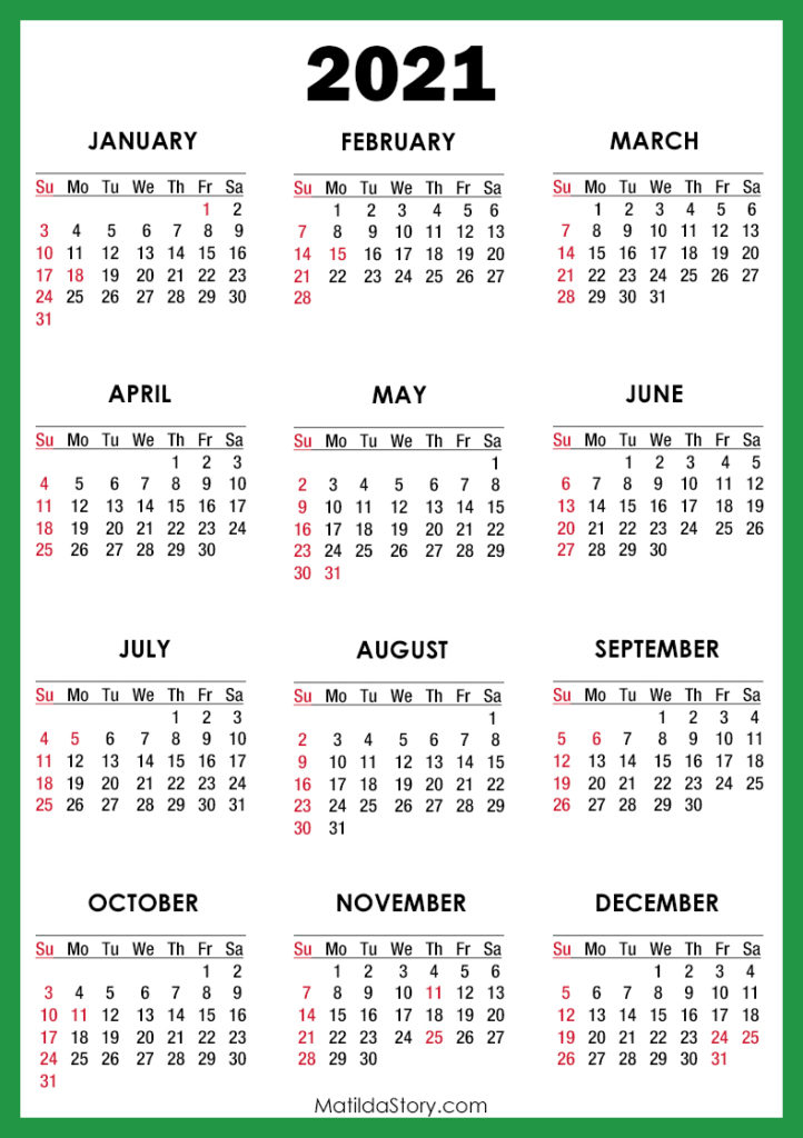 Printable 2021 Calendars Matildastory Com