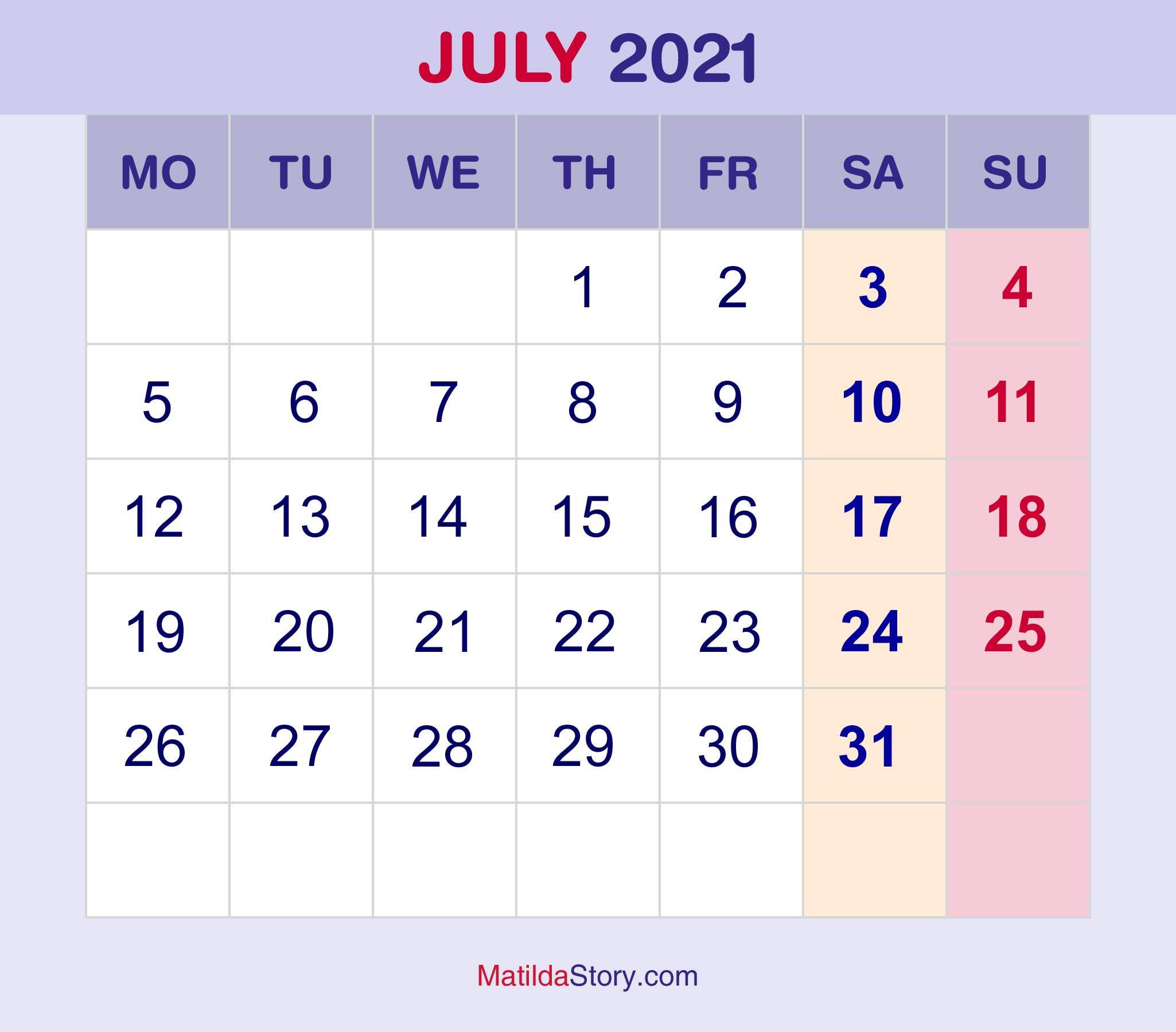 july 2 2021 calendar July 2021 Monthly Calendar Monthly Planner Printable Free Monday Start Matildastory Com july 2 2021 calendar