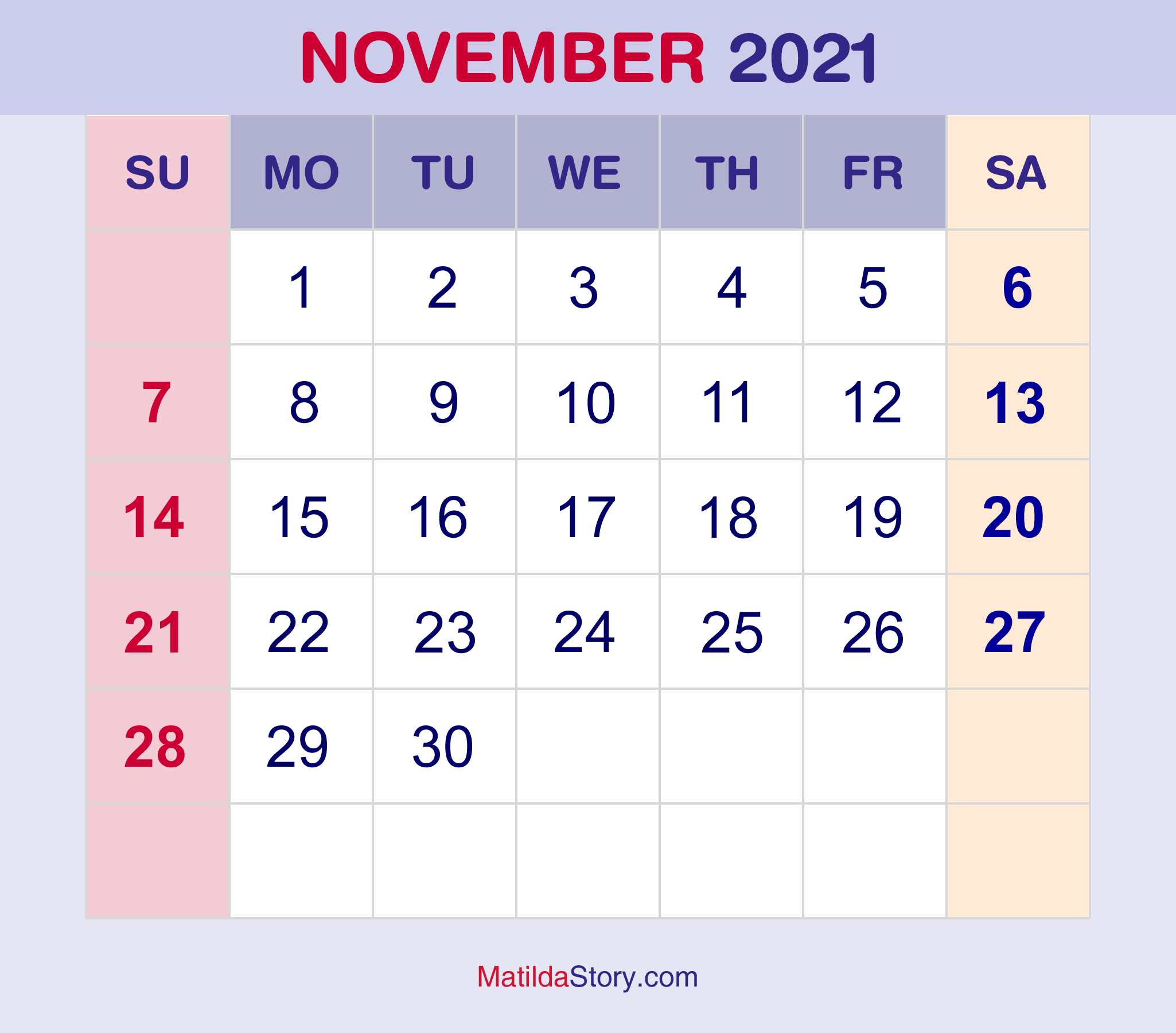 50+ Printable Monthly Calendar November 2021 Pics