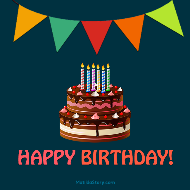 Happy Birthday Card: Dark Blue Card, Birthday Cake – MatildaStory.com