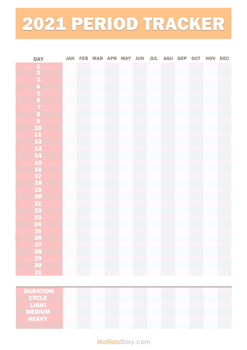 2021 Period Tracker Calendar Free Printable Pdf Jpg Orange Pink Matildastory Com
