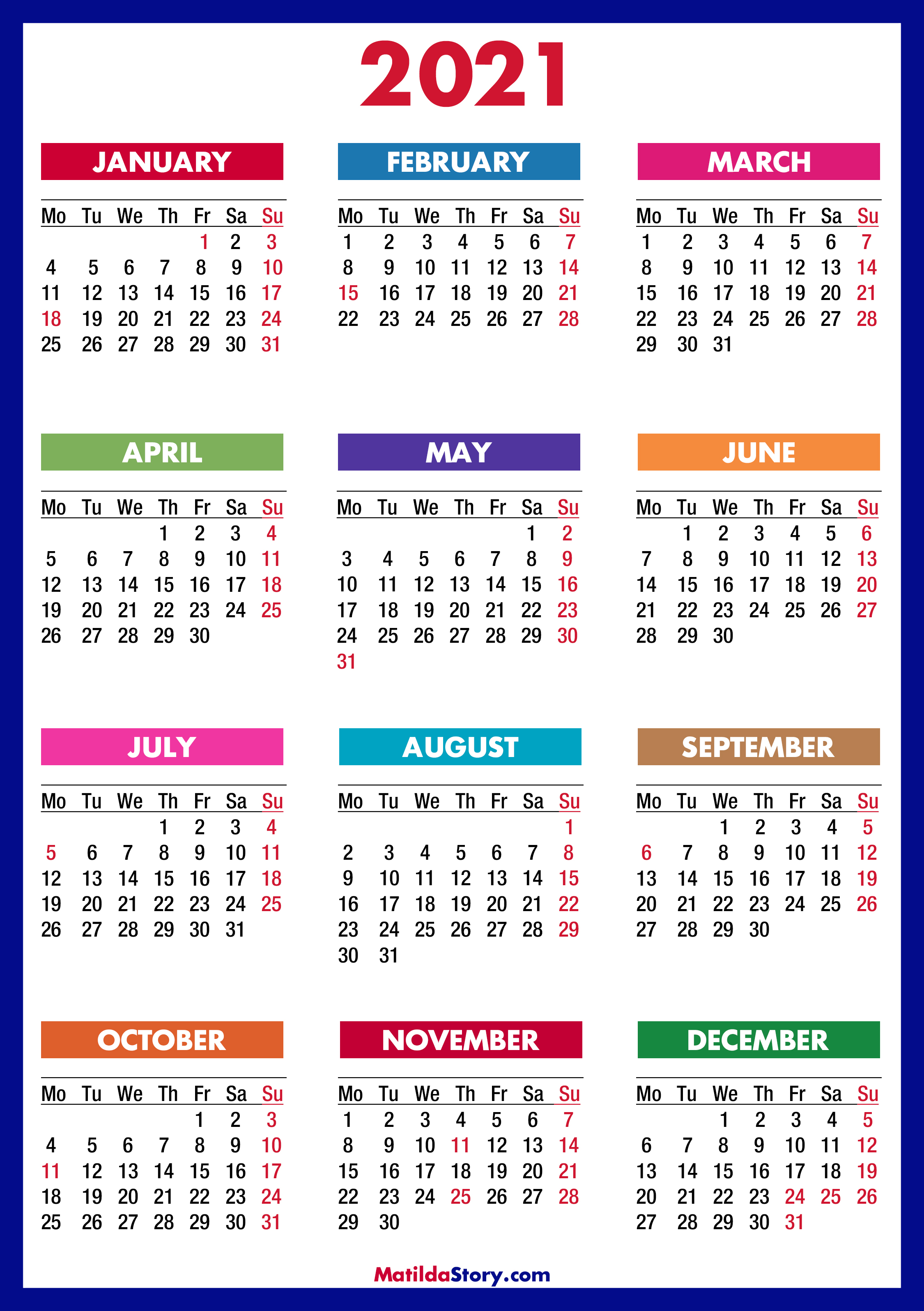 2021 Calendar With Holidays - January 2021