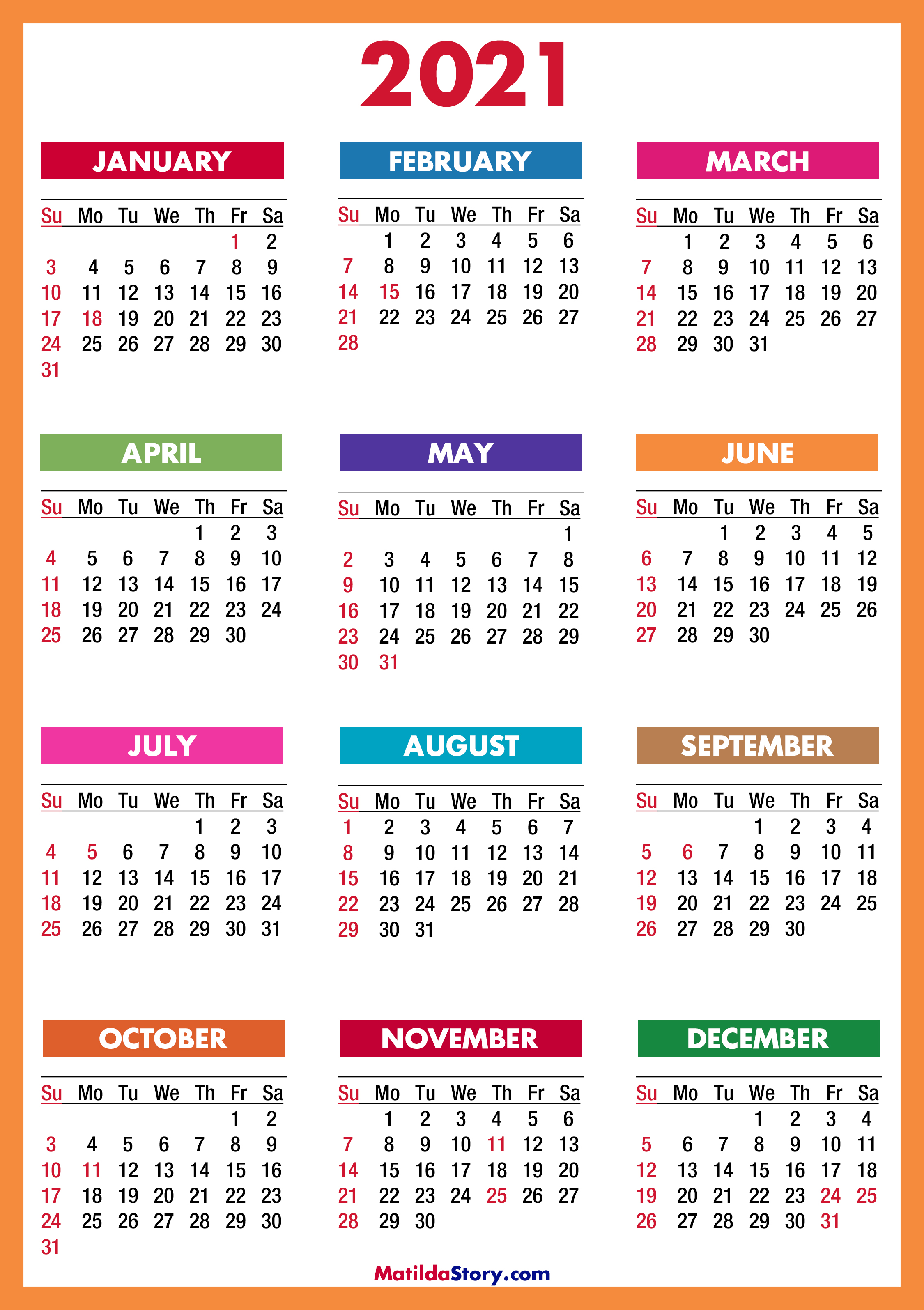 Featured image of post Free 2021 Calendar Printable With Us Holidays